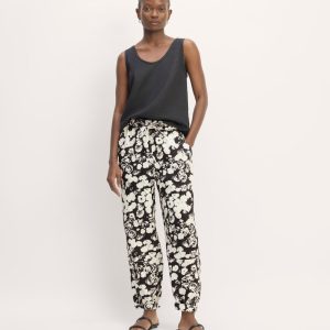 The Linen Pull-On Barrel Pant | Black / Bone Floral