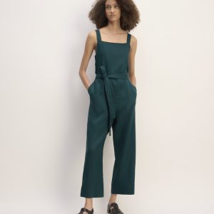 The Linen Side-Button Jumpsuit | Dark Sea