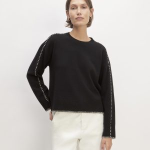 The Good Merino Wool Crewneck Sweater | Black / Buttermilk