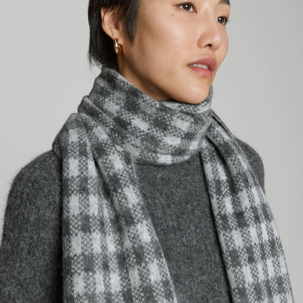 The Alpaca Patterned Scarf | Light Heather Grey / Dark Charcoal Buffalo Check - Image 2
