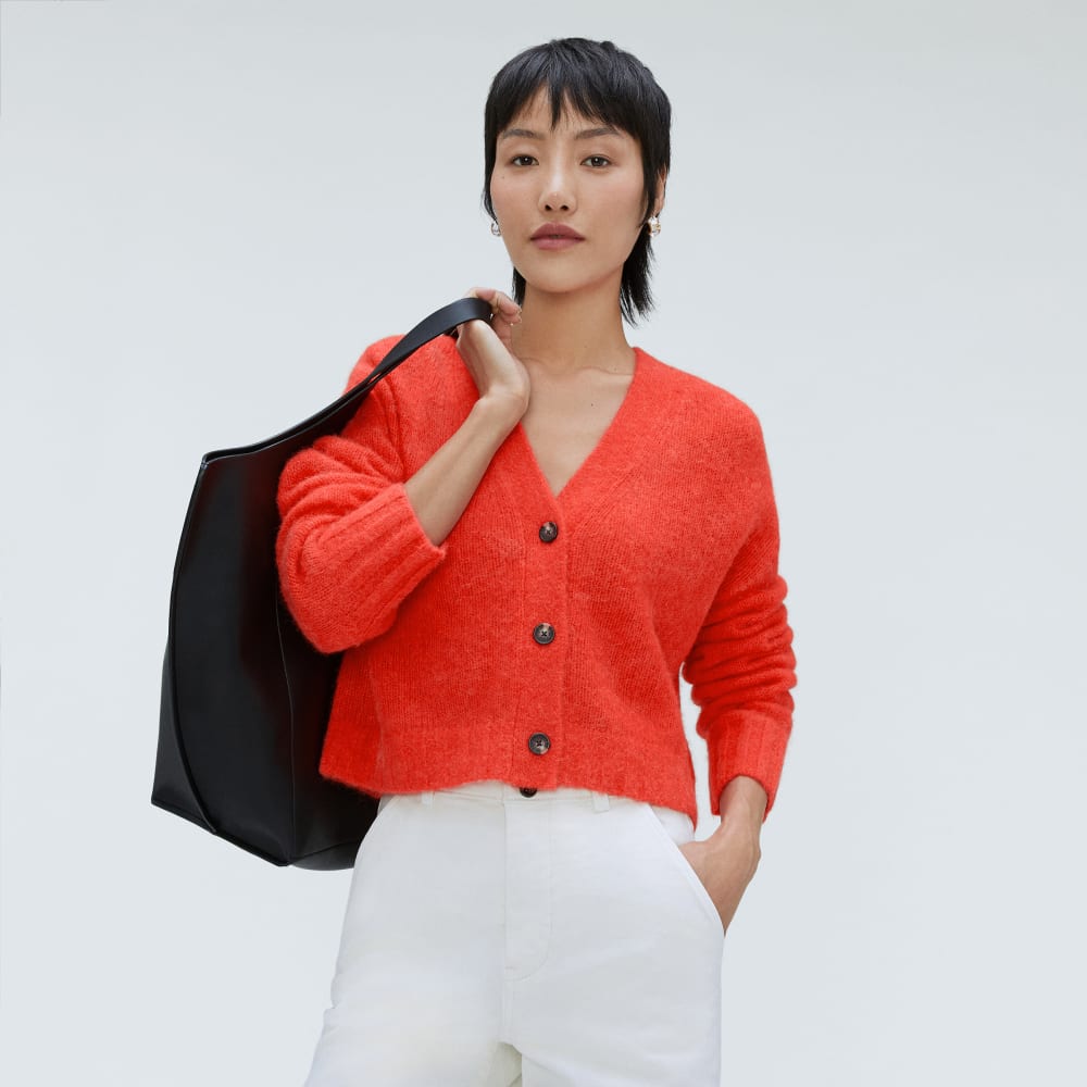 The Alpaca V-Neck Cropped Cardigan | Red Orange - Image 5