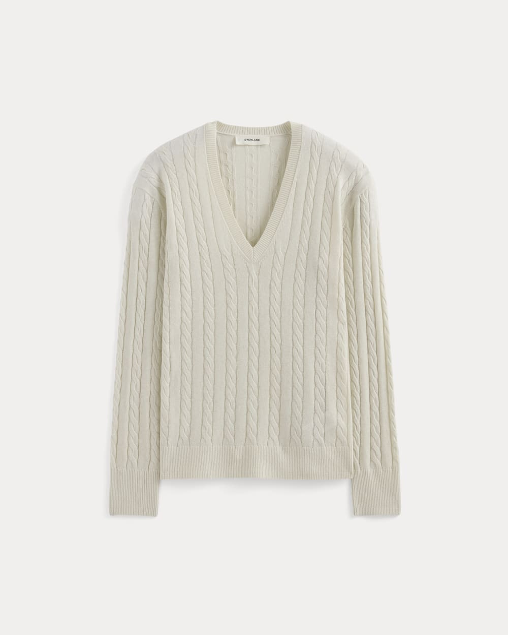 The Cable V-Neck in Cotton Cashmere | Birch - Image 2