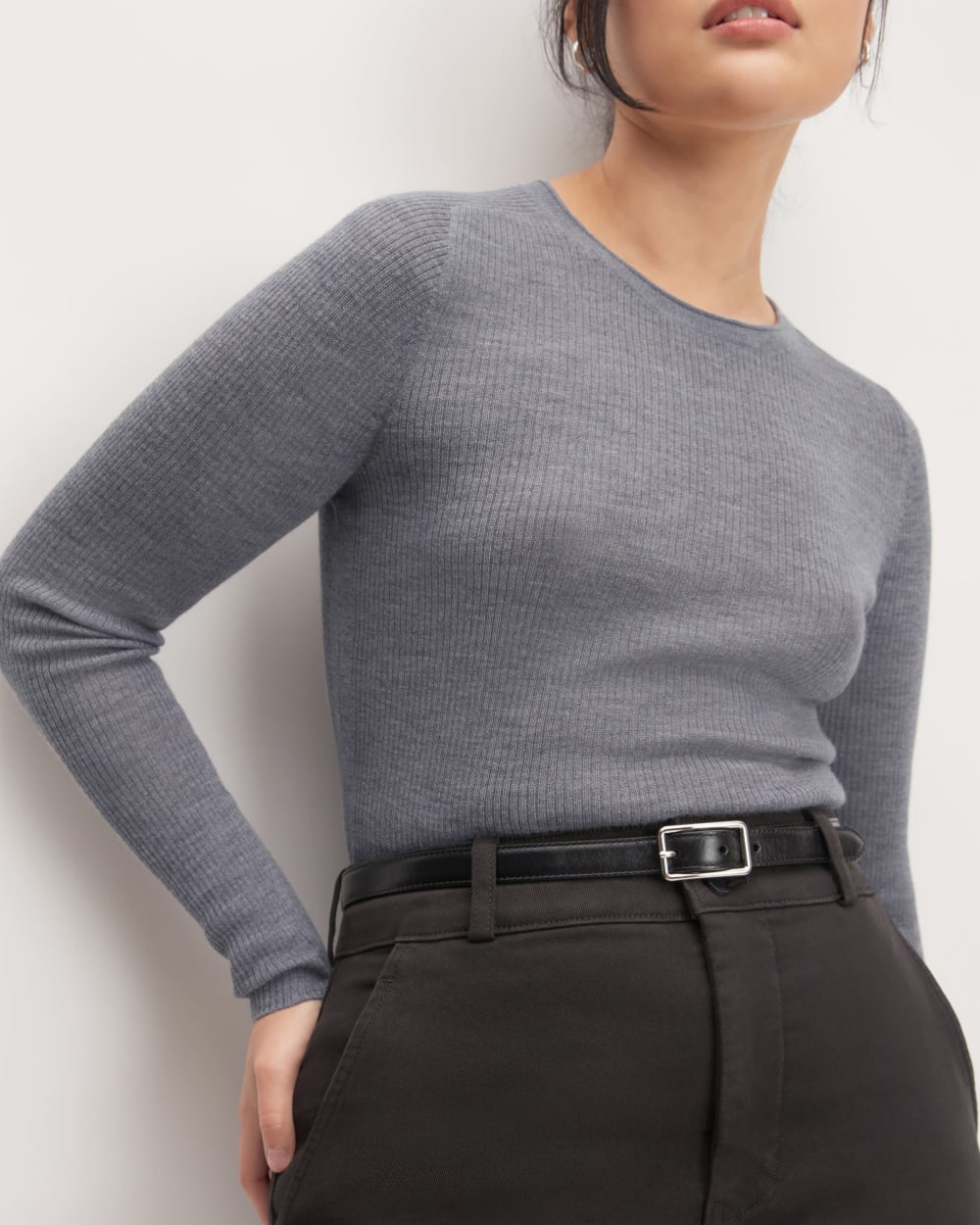 The Long-Sleeve Sweater Tee in Ultrasoft Merino | Heather Mid Grey - Image 4