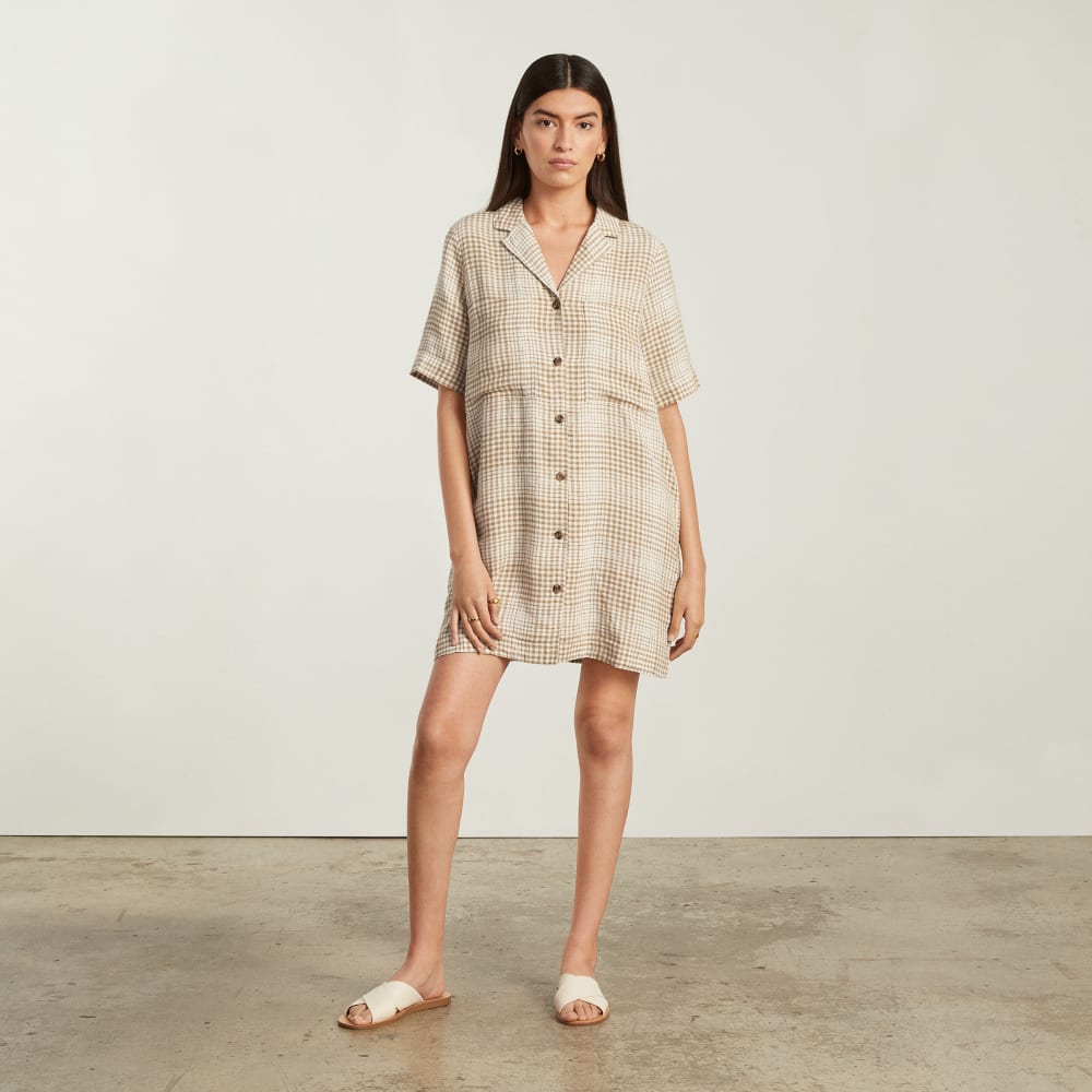 The Linen Workwear Dress | Iced Coffee Grid - Image 2