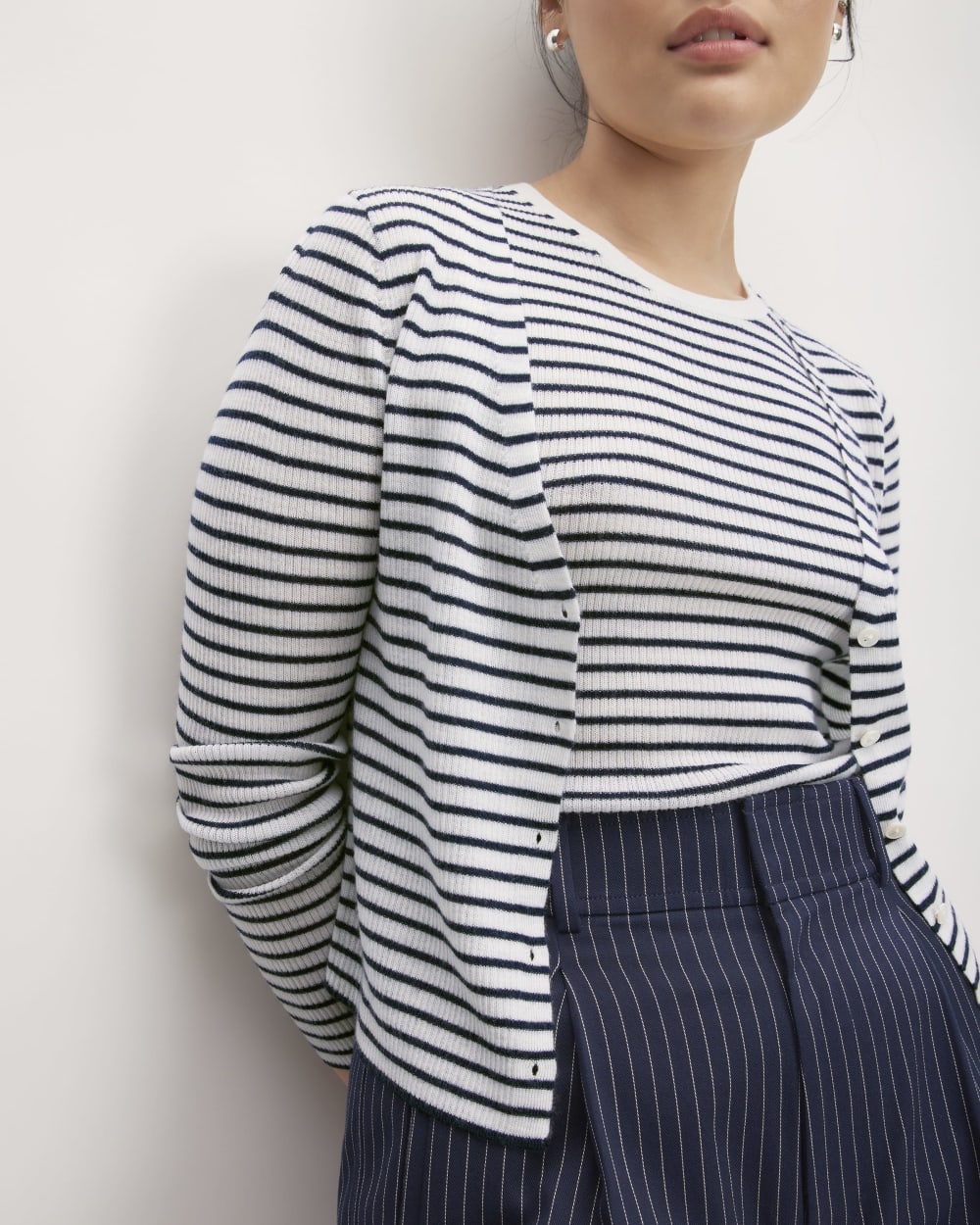 The Cardigan in Ultrasoft Merino | Bone / Navy - Image 4