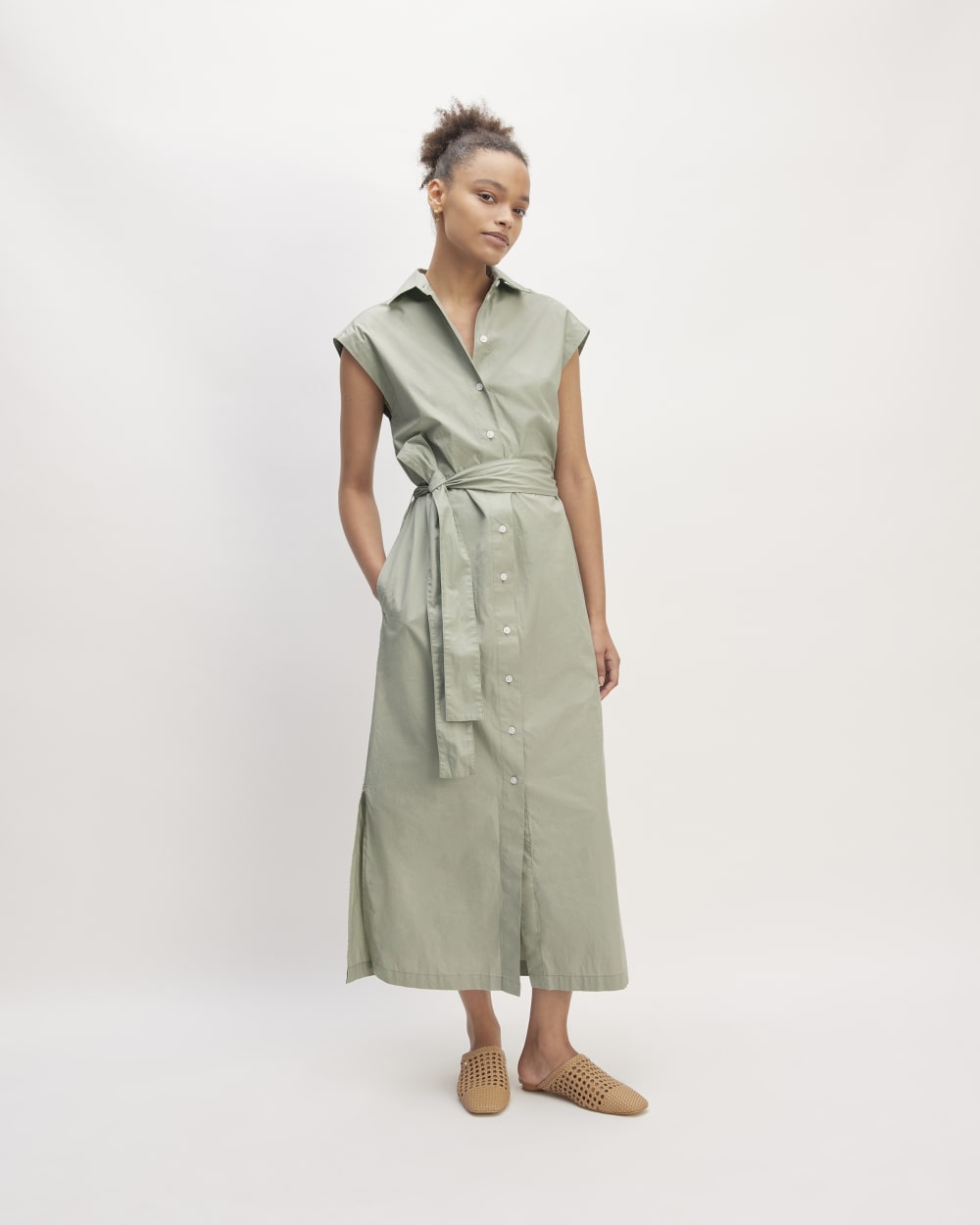 The Supima? Cotton Short-Sleeve Shirt Dress | Sage Green