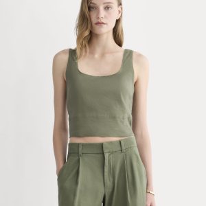 The Square Tank in Stretch Linen | Lichen Green
