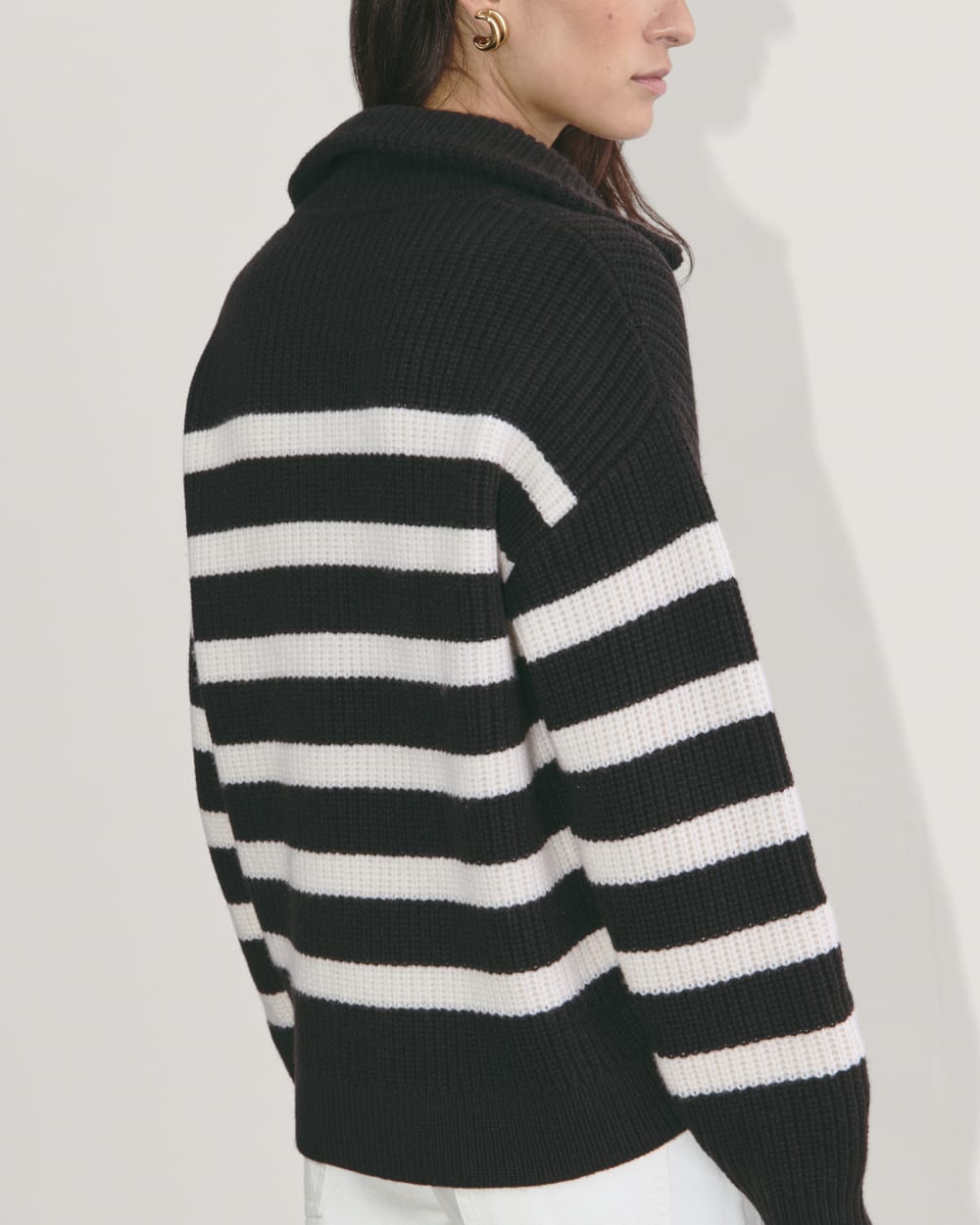 The Half-Zip Sweater in Luxe Merino | Black / Bone - Image 6