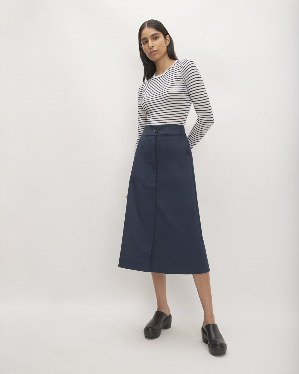 The Structured Cotton A-Line Skirt | Navy - Image 3