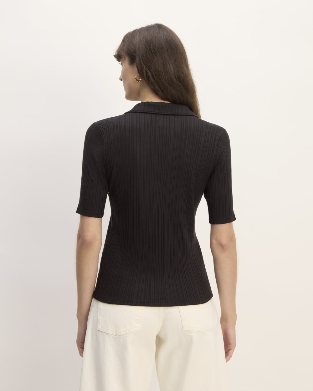 The Rib Soft Knit Open Collar Polo | Black - Image 6