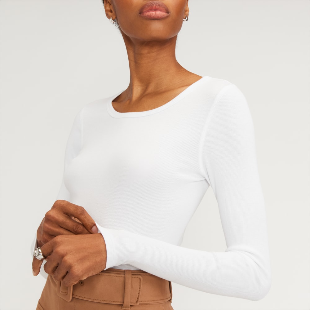 The Supima? Micro Rib Cropped Long-Sleeve Crew | White - Image 3